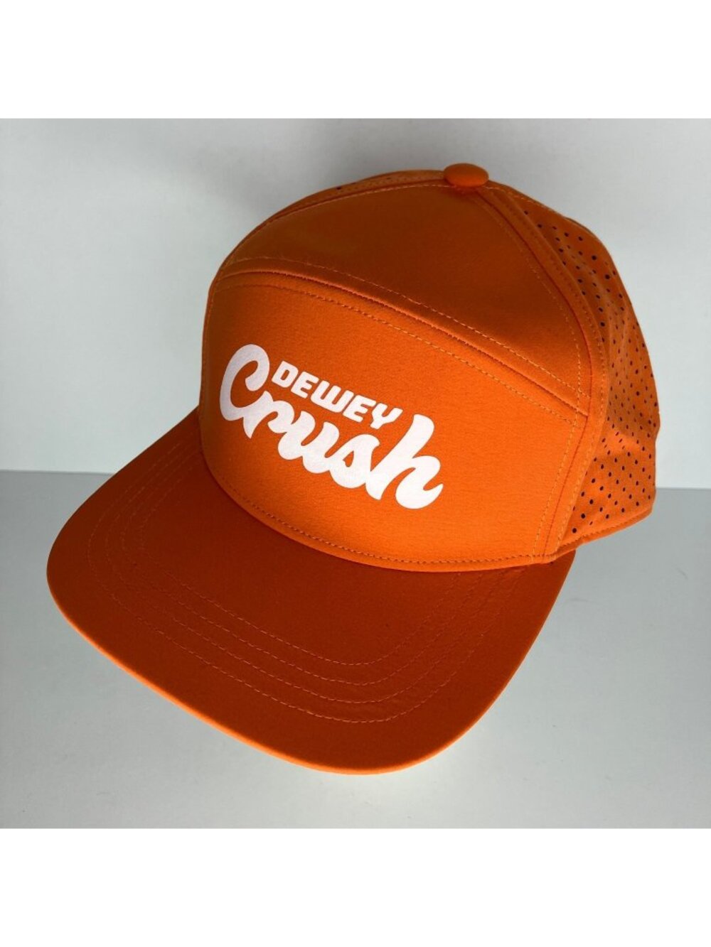 Dewey Crush Hat Snapback Flat Bill Performance Perforated Orange White Men's